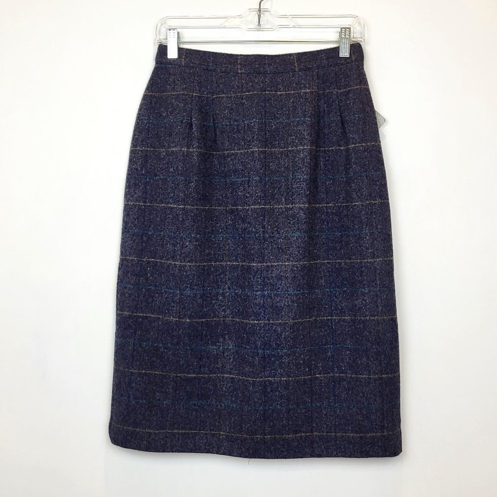 Briggs Vintage Gray Plaid 100% Wool Pencil Skirt, Size 10, NWT